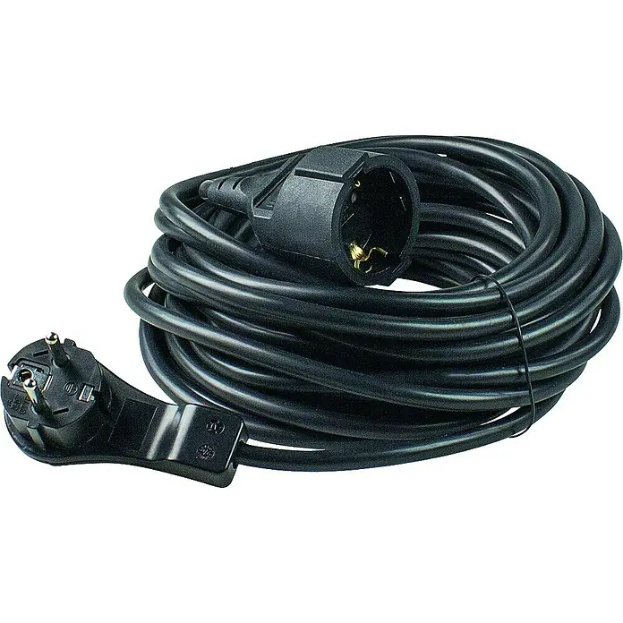 as-schwabe Verlängerungskabel H05VV-F 3G1,5 - 10 m, Schwarz, IP20, H05VV-F - Verlängerungskabel mit Schuko-Stecker und -Kupplung, aufgerollt dargestellt. Nützliches Zubehör für den Innen- und Außenbereich.