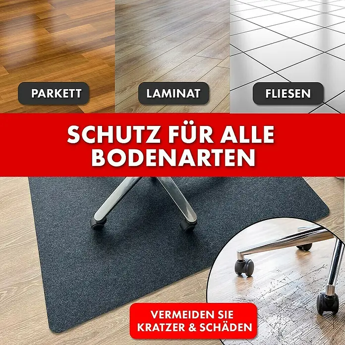 Fußbodenschutzmatte Viking - 120 x 100 cm, Schwarz, Polyester - Bürostuhlmatte zum Schutz von Parkett, Laminat und Fliesen vor Kratzern und Schäden. Schutz für alle Bodenarten.