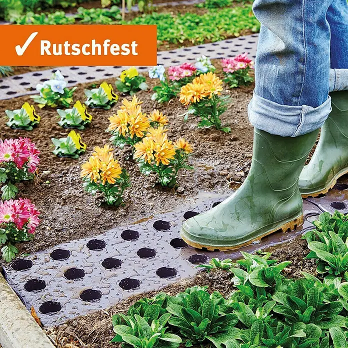 Garantia Beetplatte Maxi - 4 Stk., 70 x 24 cm - Gartenwegmatten mit rutschfester Oberfläche für sicheres Begehen im Garten. Ideal für nasse und unebene Flächen zwischen Blumenbeeten.