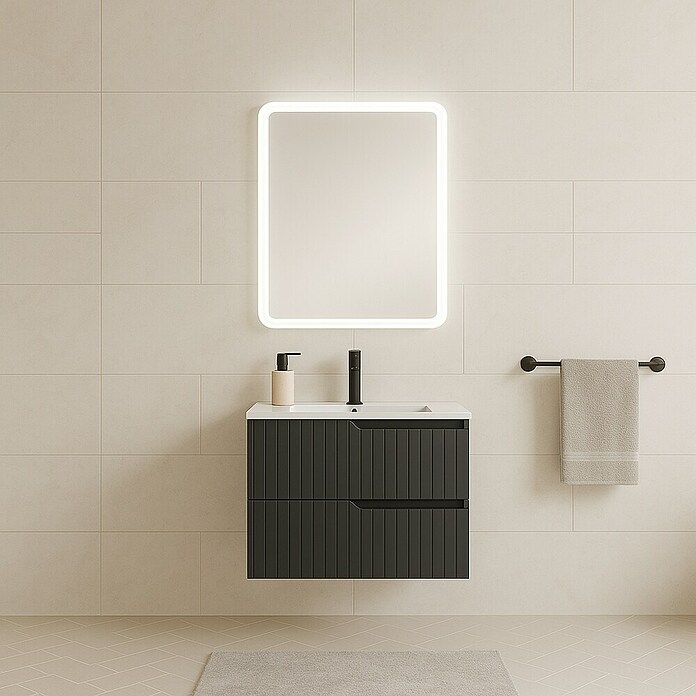 Mueble de lavabo Claire (L x An x Al: 45 x 60 x 50 cm, Antracita, 1 seno, salida central, Número de cajones: 2 ud.) | BAUHAUS