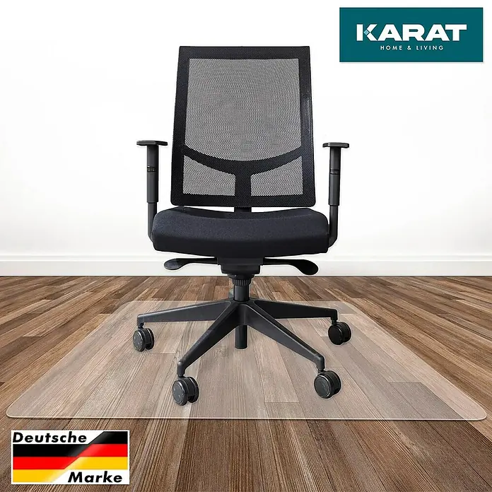 Fußbodenschutzmatte - 120 x 114 cm, Transparent, Kunststoff, Rechteckig, Stuhlrollenfest - Bürostuhl mit Netzrückenlehne und Bodenschutzmatte für den Einsatz zu Hause und im Büro.