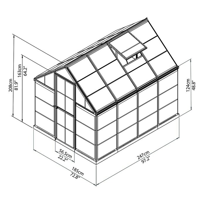 Palram – Canopia Invernadero Harmony (Medidas ext. (An x Pr): 185 x 247 cm, Plateado, Área: 4,6 m²) | BAUHAUS