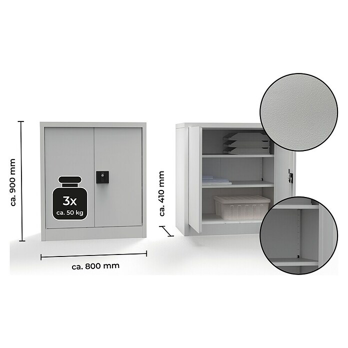 Regalux Metall-Mehrzweckschrank (H x B x T: 90 x 80 x 41 cm, Grau, Anzahl Böden: 2 Stk.) | BAUHAUS