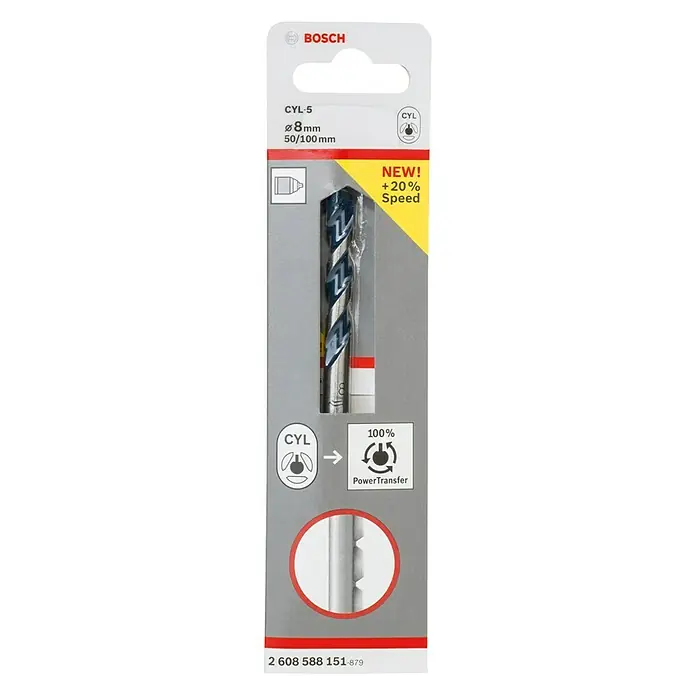 Bosch Beton- & Steinbohrer CYL-5 - Durchmesser Bohrer: 8 mm, Arbeitslänge: 50 mm - Ein 8mm Bosch CYL-5 Steinbohrer mit 50/100mm Länge für schnelle und effiziente Bohrarbeiten.