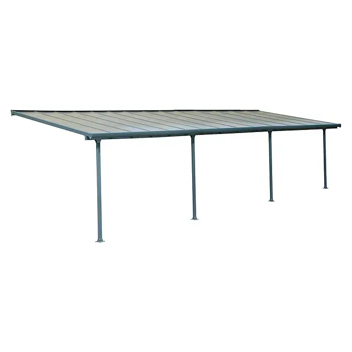 Solid Elements Terrassenüberdachung Martina - B x T: 1.092 x 300 cm, Anthrazitgrau, Polycarbonat, Transparent - Das Bild zeigt ein modernes Carport mit grauem Rahmen und transparentem Dach, ideal für den Schutz Ihres Fahrzeugs vor Witterungseinflüssen.