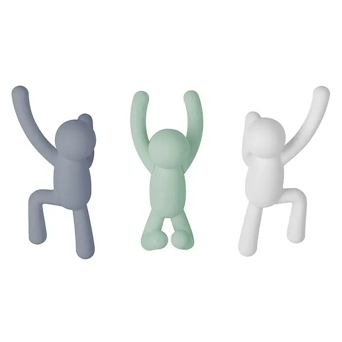 Kleiderhaken Buddy - 7,5 x 16,8 cm, Weiß/Grau/Grün, Traglast: 2,2 kg/Haken - Drei Umbra Buddy Haken in Blau, Grün und Weiß. Praktische und stilvolle Haken für Zuhause.