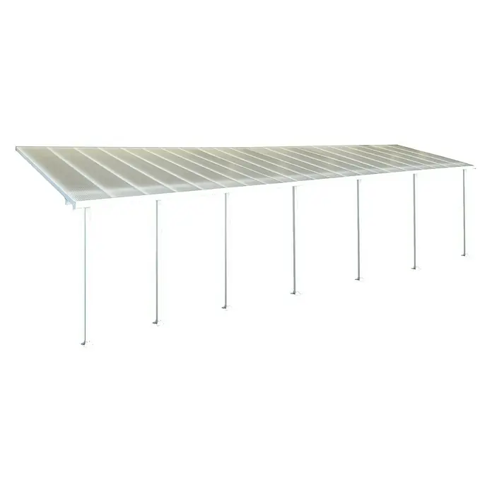 Solid Elements Terrassenüberdachung Martina - B x T: 1.276 x 300 cm, Verkehrsweiß, Polycarbonat, Transparent - Bild eines weißen Carports mit durchscheinendem Dach, gestützt von mehreren weißen Säulen. Schützt Fahrzeuge vor Witterungseinflüssen.