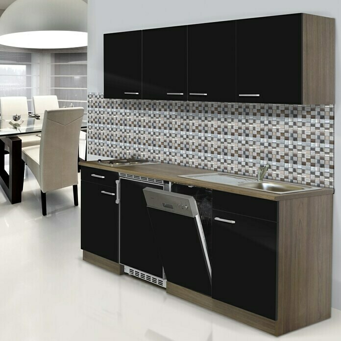 Respekta Cocina (195 cm, Con placa de dos fuegos, Negro)