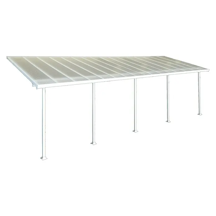 Solid Elements Terrassenüberdachung Martina - B x T: 971 x 300 cm, Verkehrsweiß, Polycarbonat, Transparent - Aufnahme eines freistehenden, weißen Terrassendachs mit Stützpfosten für den Außenbereich.