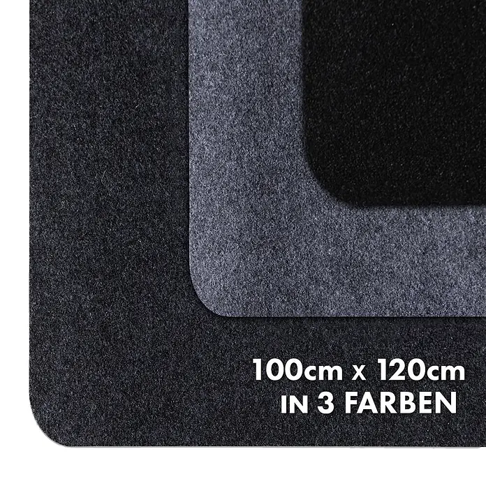 Fußbodenschutzmatte Viking - 120 x 100 cm, Schwarz, Polyester - Filzunterlage in drei Farben (Grau, Dunkelgrau, Schwarz), 100cm x 120cm, mit OEKO-TEX® Siegel für Schadstofffreiheit.