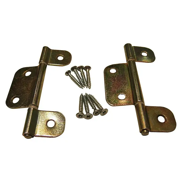 HBS Betz Zusatzbeschlag Falttür - Länge: 11 cm - Ein Paar goldfarbene Scharniere mit Befestigungsschrauben, ideal für Möbelreparaturen oder DIY-Projekte, mit stabilen Metallkomponenten.