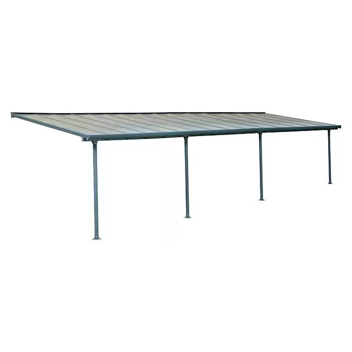 Solid Elements Marquesina adosada Feria - An x Pr: 915 x 300 cm, Gris antracita, Policarbonato, Transparente - Cochera metálica gris con techo translúcido y cuatro postes de soporte.