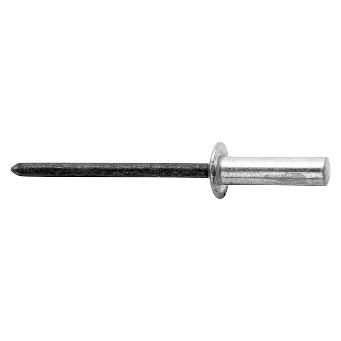 Rapid Blindniete - Nietlänge: 14 mm, Nietdurchmesser: 4,8 mm, 50 Stk. - Metallischer Blindniet mit silbernem Körper und dunklem, strukturiertem Stahldorn, bereit zur Befestigung.