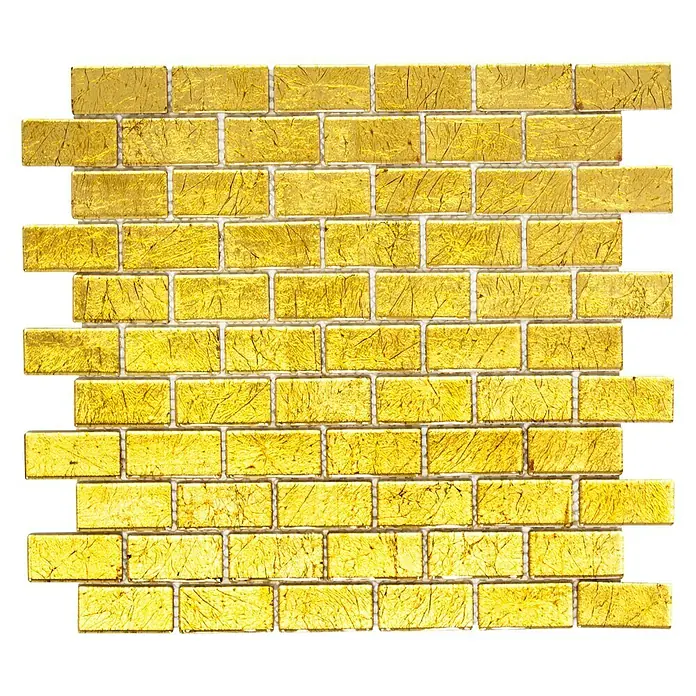 Mosaikfliese Brick Crystal Uni CM 4GO30 - 30 x 30 cm, Gold, Glänzend - Goldfarbene Mosaikfliesen in Ziegelform mit schimmernder Textur, ideal für stilvolle Wandgestaltungen.