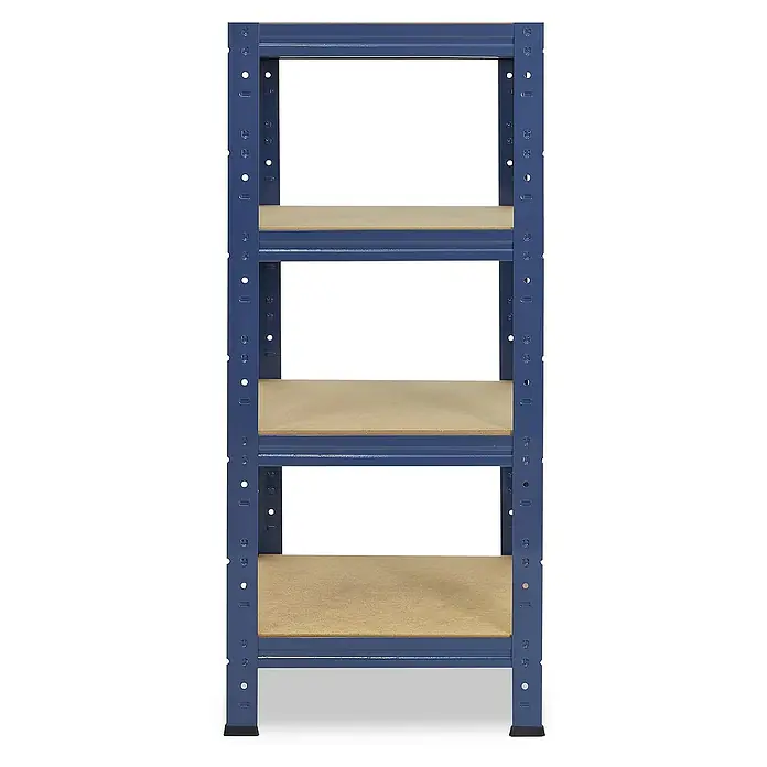 shelfplaza Schwerlastregal HOME - H x B x T: 90 x 60 x 60 cm, Traglast pro Boden: 175 kg, Stecken, blau - Aufnahme eines blauen Regals mit drei Holzregalböden. Das Regal ist stabil und perfekt für Lager- und Aufbewahrungszwecke.