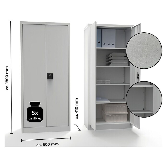 Regalux Metall-Mehrzweckschrank (H x B x T: 180 x 80 x 41 cm, Grau, Anzahl Böden: 4 Stk.) | BAUHAUS