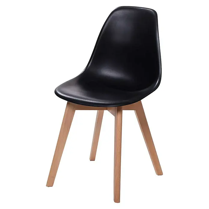 Feros Stapelstuhl Keeve - Edelstahl, Birkenholz, Polypropylen, Schwarz, B x T x H: 47 x 53 x 83 cm - Schwarzer Stuhl mit Holzbeinen für Esszimmer/Arbeitszimmer. Elegantes Design, das Stil und Komfort in Ihr Zuhause bringt.