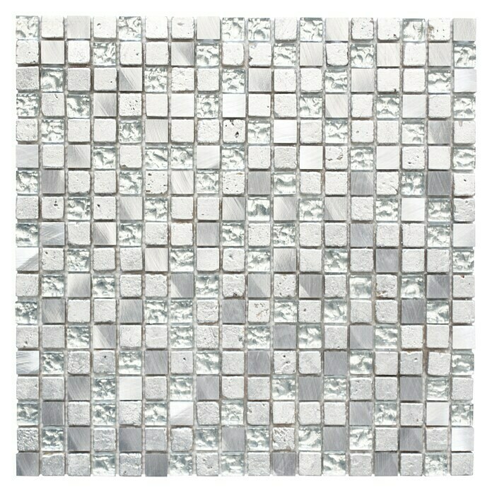 Mosaikfliese Quadrat Crystal Mix XAM 77 (30 x 30 cm, Silber, Glänzend)