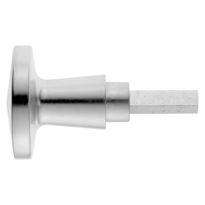 Portaferm Knopfdrücker - Vierkantstift: 8 mm, Silber - Nahaufnahme eines Türknaufs aus poliertem Metall mit einem Vierkantstift. Ideal für stilvolle Inneneinrichtungen.