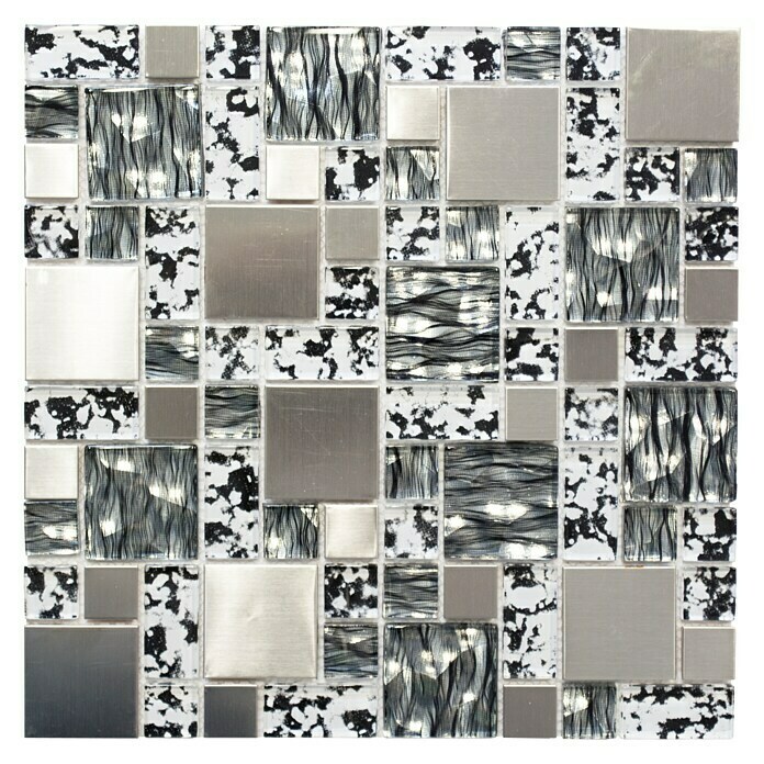 Mosaikfliese Crystal Mix XCM MC629 (30 x 30 cm, Schwarz/Grau, Glänzend)