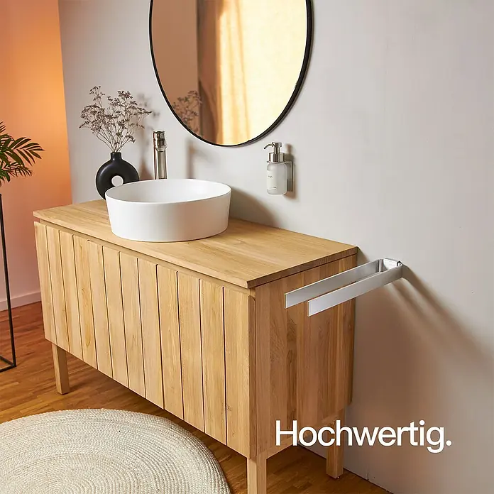 Designfabrik Hamburg Handtuchhalter - Silber, Matt - Hochwertiger Waschtisch aus Holz mit Aufsatzwaschbecken und Handtuchhalter für ein stilvolles Badezimmer.