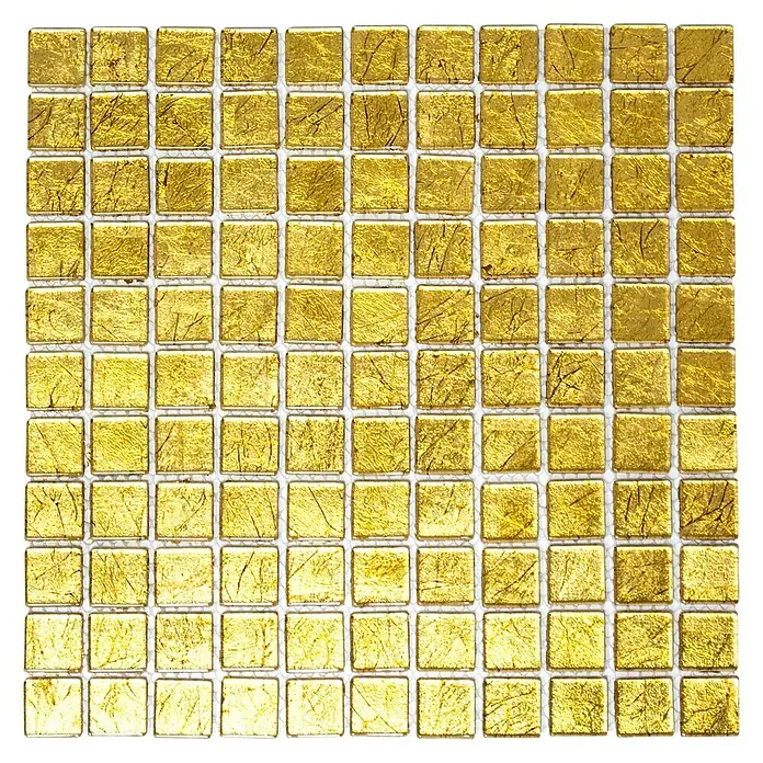 Mosaikfliese Quadrat Crystal Uni XCM 8GO15 - 30 x 30 cm, Gold, Glänzend - Quadratisches Mosaikmuster mit schimmernden Goldfliesen, ideal für luxuriöse Akzente in jedem Raum.