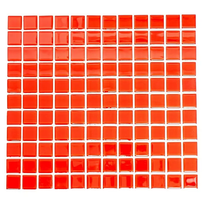 Mosaikfliese Quadrat Crystal Uni CM 4060 - 32,7 x 30,2 cm, Rot, Glänzend - Nahaufnahme eines Musters aus quadratischen, roten Mosaikfliesen, ideal für Badezimmer- oder Küchengestaltungen. Perfekt für lebendige Akzente.