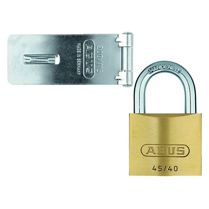 Abus Überfallen-Set - 200 x 115 mm, Durchmesser Öse: 13,4 mm - ABUS Vorhängeschloss und Überfalle, ideal für erhöhte Sicherheit. Das robuste Schloss und die stabile Konstruktion bieten zuverlässigen Schutz vor Einbruch.
