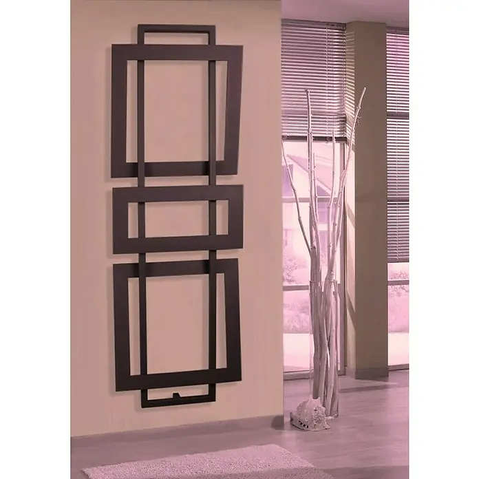 Szagato Designheizkörper Art I - B x H: 600 x 1.800 mm, Wärmeleistung bei Vorlauftemperatur von 75 °C (D: 50): 1.019 W, Braun - Wandmontierter Design-Heizkörper in geometrischer Form für moderne Badezimmer. Ein echter Blickfang mit funktionalem Mehrwert für Ihr Zuhause.
