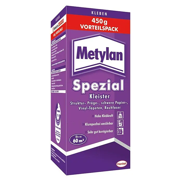 Metylan Tapetenkleister Spezialkleister - 450 g - Metyylan Spezial Kleister 450g Vorteilspack: Hochwirksamer Kleister für Struktur-, Präge-, schwere Papier- und Vinyltapeten sowie Rauhfaser.