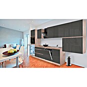 Respekta Premium Küchenzeile GLRP380HESG (Breite: 380 cm, Mit Elektrogeräten, Grau Hochglanz)