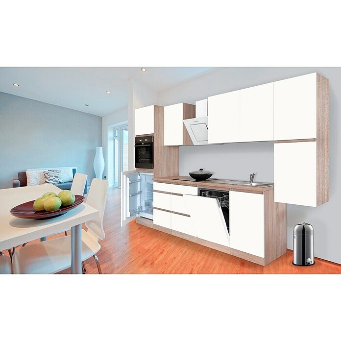 Respekta Premium Küchenzeile GLRP330HESWM (Breite: 330 cm, Mit Elektrogeräten, Weiß matt)