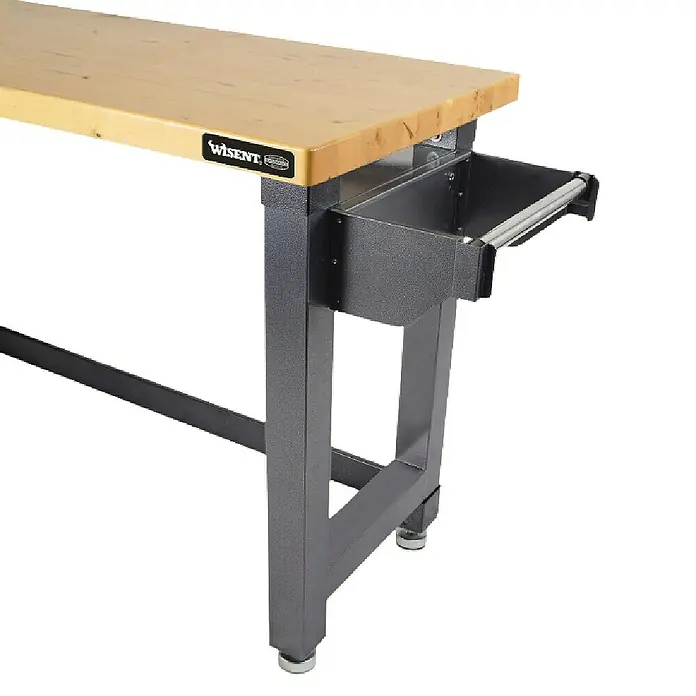 Wisent Banco de trabajo - L x An: 182,5 x 63 cm, Altura de trabajo: 96 cm, Carga soportada: 450 kg, Gris - El banco de trabajo Wisent con cajón ofrece un espacio de almacenamiento práctico y una superficie de trabajo robusta.