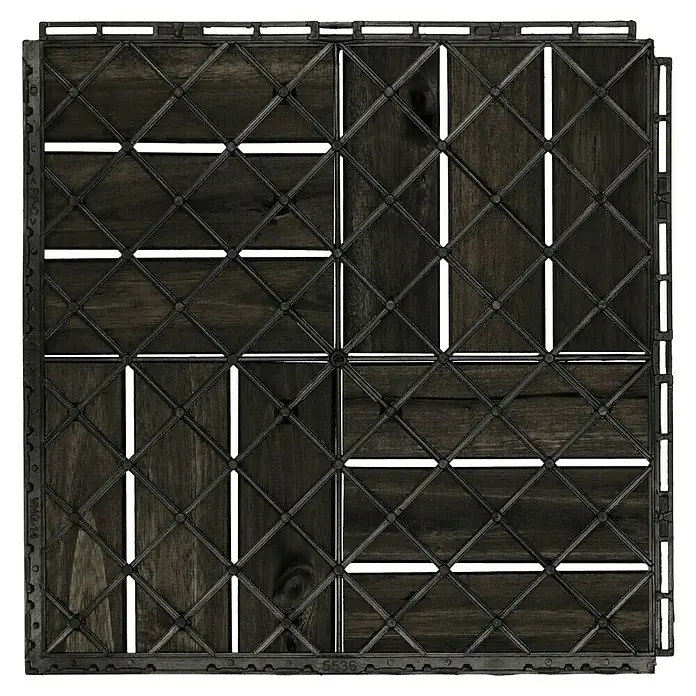 Klickfliese - Akazie, 30 x 30 x 2 cm, Dunkelgrau, 5 Stk. - Dunkle Holzfliese mit dekorativem Gitter. Perfekt für stilvolle und robuste Bodenbeläge im Innen- und Außenbereich.