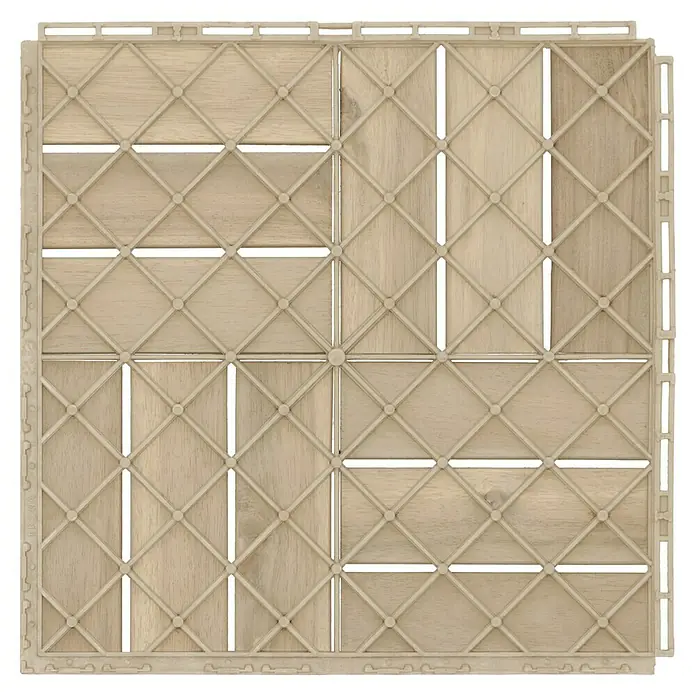 Klickfliese - Akazie, 30 x 30 x 2 cm, Beige, 5 Stk. - Ein quadratisches Muster aus beigem Holz, das ein elegantes und vielseitiges Design für Bodenbeläge oder Wanddekoration bietet.
