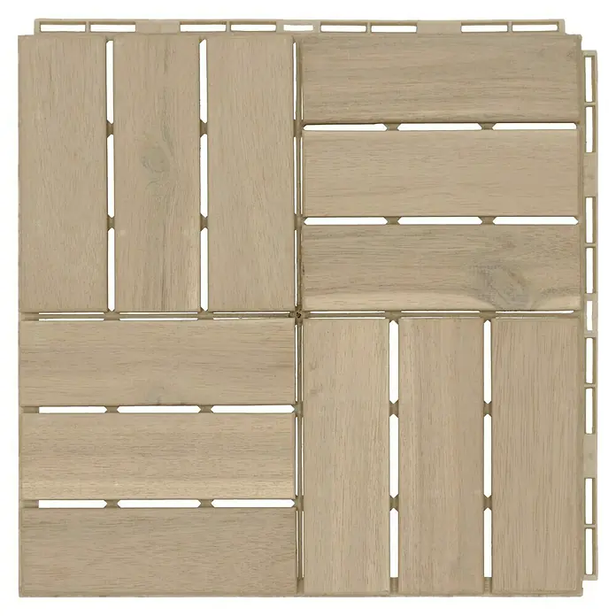 Klickfliese - Akazie, 30 x 30 x 2 cm, Beige, 5 Stk. - Quadratische Holzfliese mit hellem Holz und Lattenmuster für den Außenbereich. Ideal für Terrasse, Balkon oder Garten.