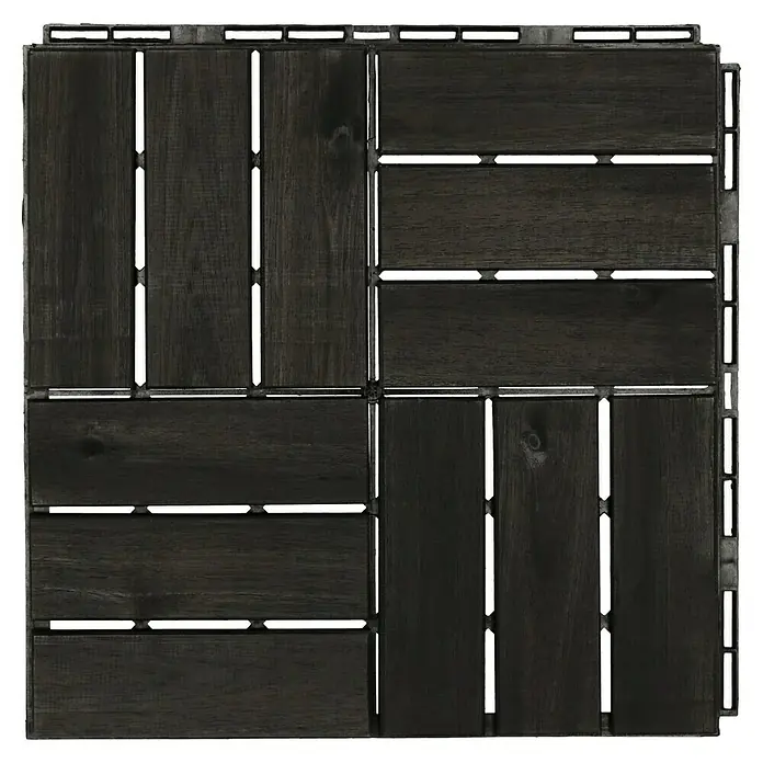Klickfliese - Akazie, 30 x 30 x 2 cm, Dunkelgrau, 5 Stk. - Dunkelgraue Holzfliese mit Metallrahmen, ideal für moderne Innenräume. Das quadratische Design bietet eine stilvolle und robuste Bodenlösung.