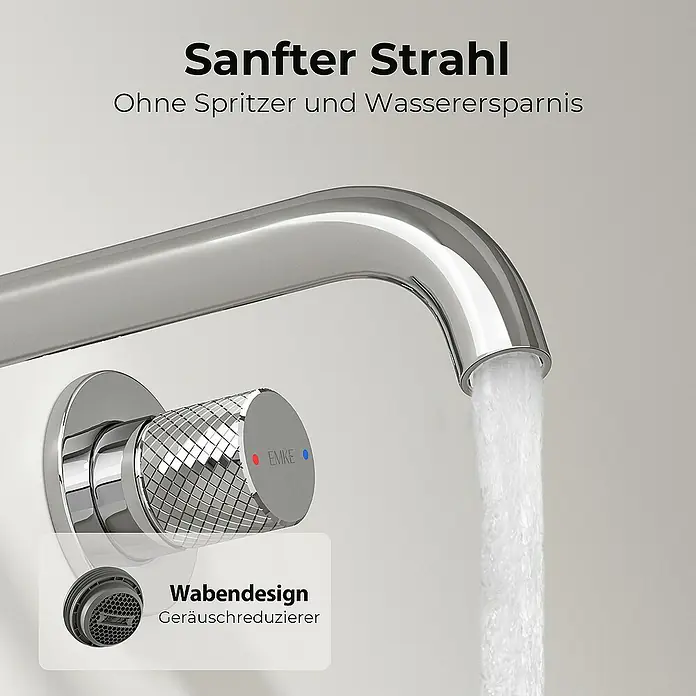 Emke Waschtischarmatur Nerova F22 - Chrom, Glänzend - Sanfter Strahl: Armatur mit Wabenstruktur für geräuschreduzierten Wasserfluss und Wassereinsparung. Ohne Spritzer, ideal für moderne Badezimmer.