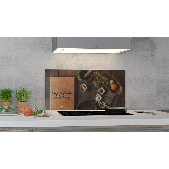 CUCINE Küchenrückwand (Keep Calm and Cook, 80 x 40 cm, Stärke: 6 mm, Einscheibensicherheitsglas (ESG))