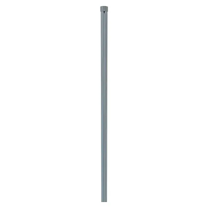H+S Zauntechnik Zaunpfosten Oktavia - Höhe: 1,75 m, Durchmesser: 3,8 cm, Silber, Stahl - Ein schlanker, silberfarbener Pfosten mit einem glatten, metallischen Finish und subtilen Lichtreflexionen.