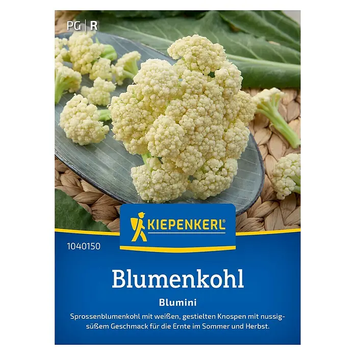 Kiepenkerl Gemüsesamen Blumenkohl Blumini, F1 - Brassica oleracea botrytis, Erntezeit: Juli - Abbildung von Kiepenkerl Blumenkohl Blumini Samenpackung.