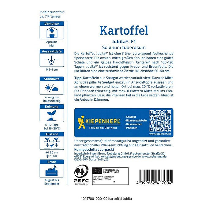 Kiepenkerl Profi-Line Pflanzkartoffeln Jubila® F1 (Solanum tuberosum, 7 Stk., Erntezeit: August) | BAUHAUS