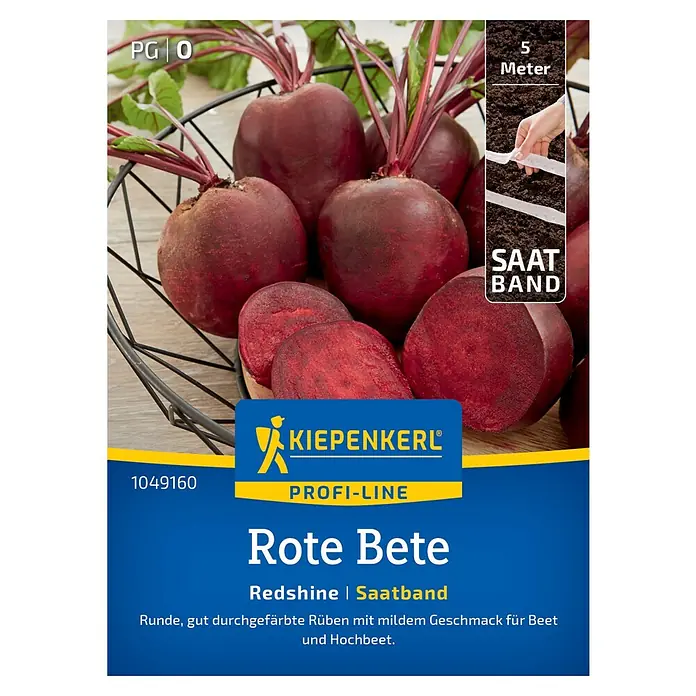 Kiepenkerl Gemüsesamen Rote Bete Redshine - Saatband - Beta vulgaris ssp. vulgaris var. conditiva, Erntezeit: Juli - Das Bild zeigt eine Packung Rote Bete Samen der Marke Kiepenkerl Profi-Line.