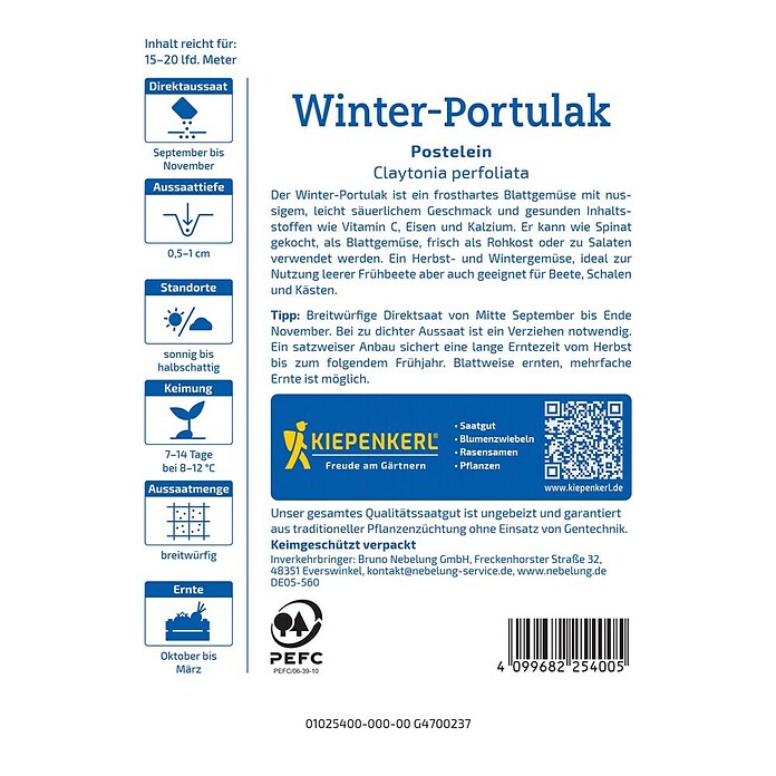 Kiepenkerl Gemüsesamen Portulak Winterportulak (Claytonia perfoliata, Erntezeit: Januar) | BAUHAUS