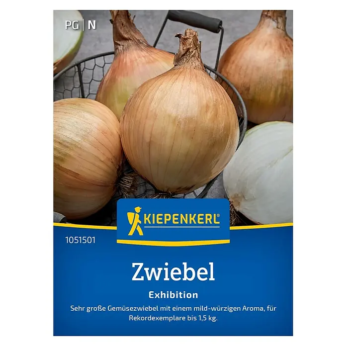 Kiepenkerl Steckzwiebeln Exhibition - Allium cepa, Erntezeit: September - Bild einer Kiepenkerl Zwiebel Exhibition Saatgutpackung.