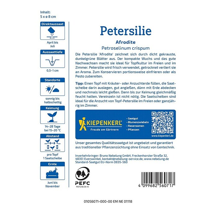 Kiepenkerl Kräutersamen Petersilie Afrodite - Saatscheibe (Petroselinum crispum, Saatzeit: April, Erntezeit: Juni) | BAUHAUS
