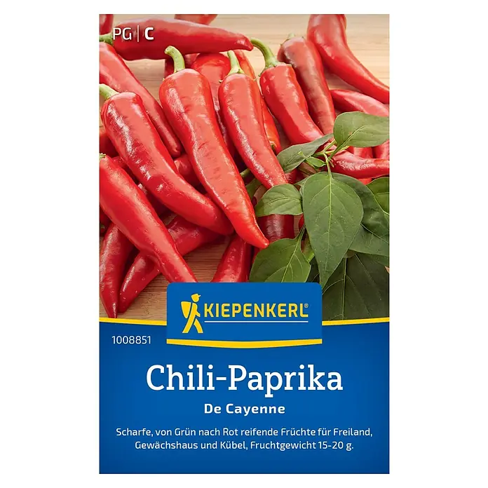 Kiepenkerl Chili De Cayenne -  - Samenpackung Chili-Paprika 'De Cayenne' von KIEPENKERL mit scharfen, roten Früchten für Freiland, Gewächshaus und Kübel.