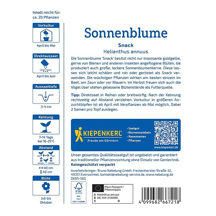 Kiepenkerl Profi-Line Blumensamen Sonnenblume Snack (Helianthus annuus, Gelb) | BAUHAUS