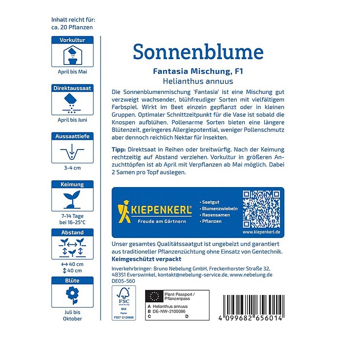 Kiepenkerl Profi-Line Blumensamenmischung Sonnenblume Fantasia (Helianthus annuus, Gelb) | BAUHAUS