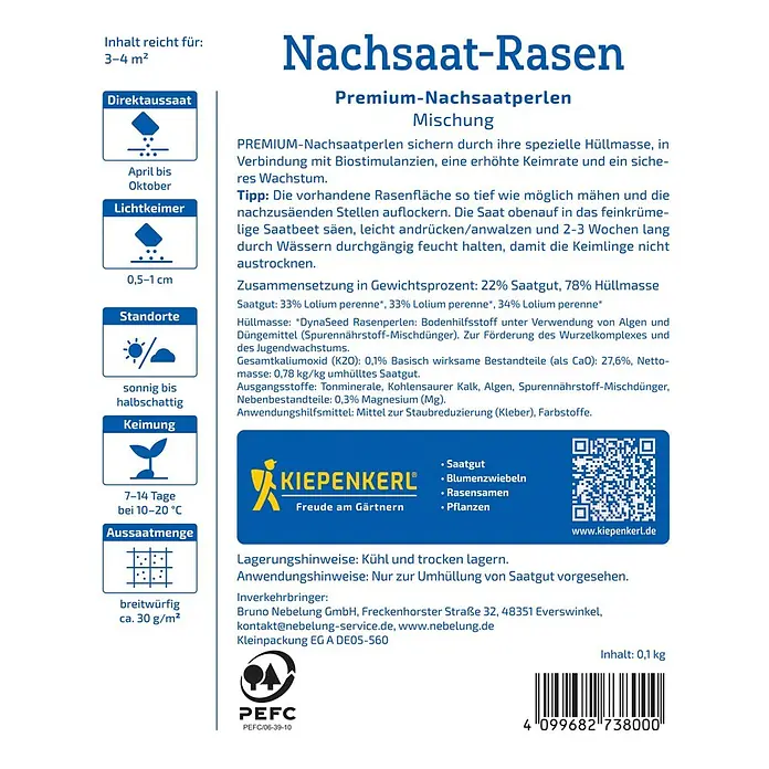 Kiepenkerl Profi-Line Nachsaat-Rasen Premium-Nachsaatperlen - 3 m² - 4 m² - Produktbild Nachsaat-Rasen Premium-Nachsaatperlen Mischung.